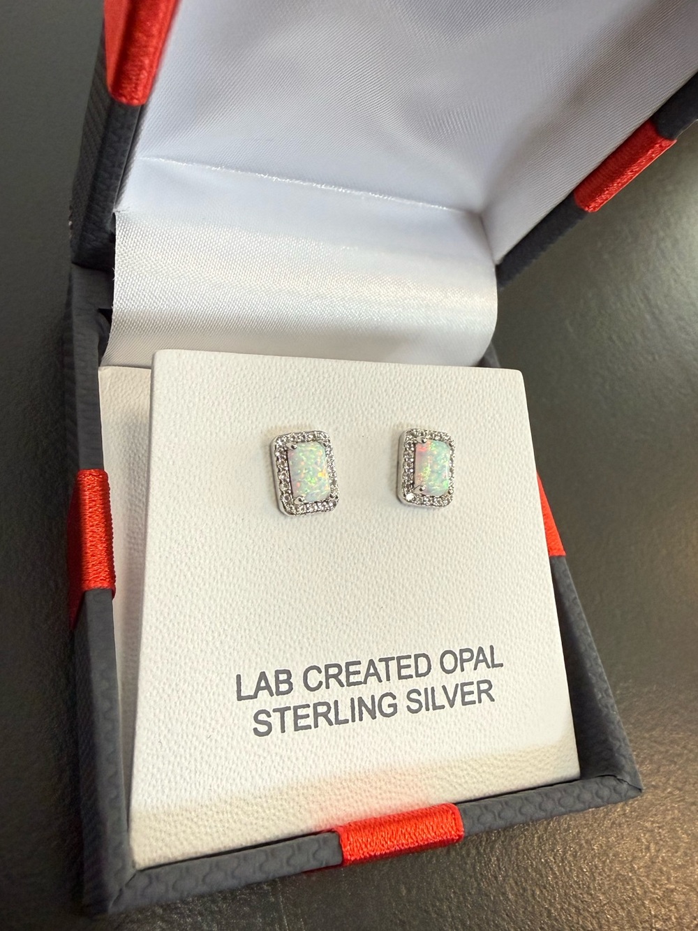 Sterling Silver Lab Created Opal Halo Stud Earrings - White Opal NIB